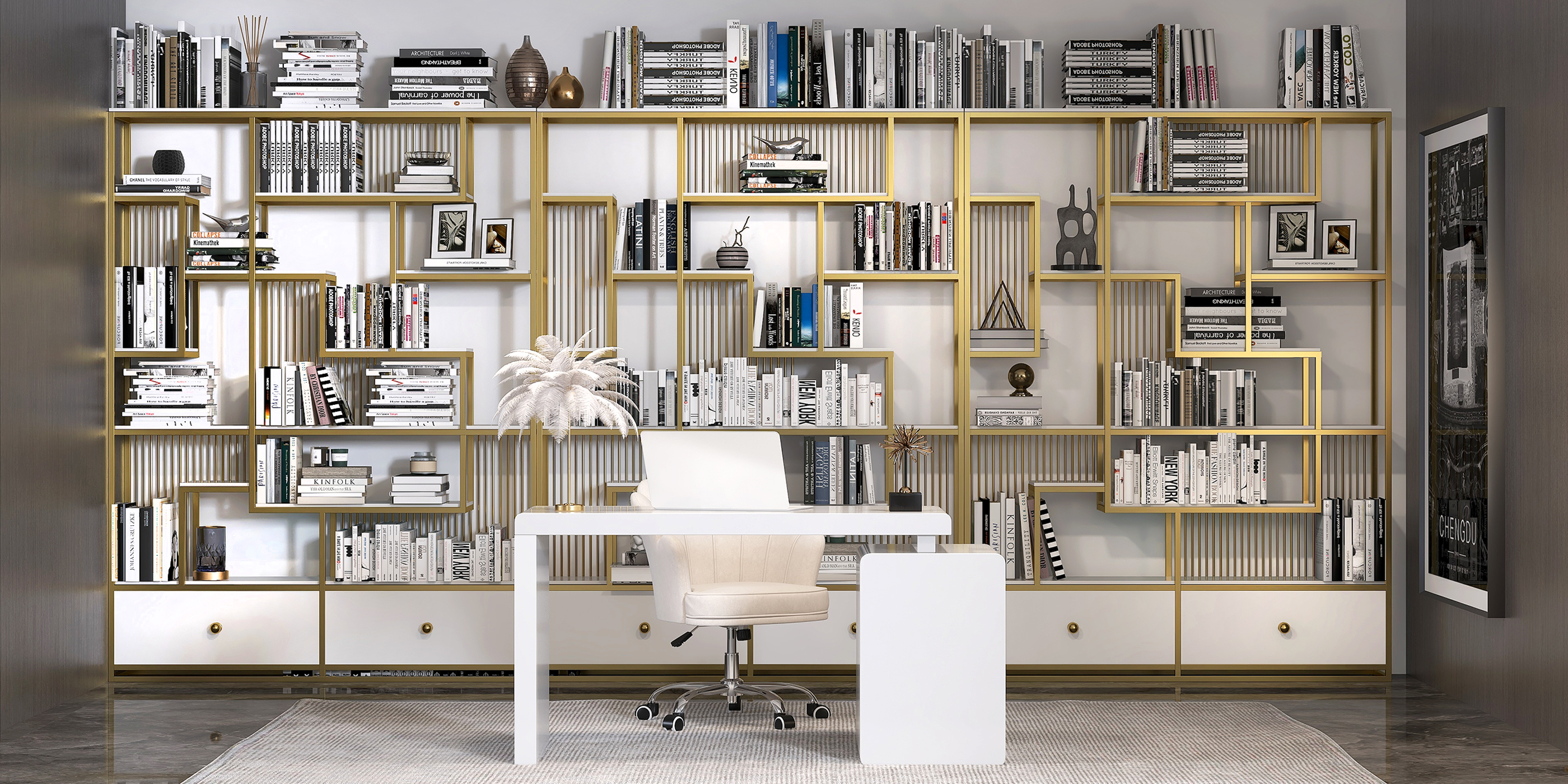 HMR Mular 3-Drawer Writing Desk with 3 Drawers Office Furniture - White, 47.2"L x 19.7"W x 27.6"H