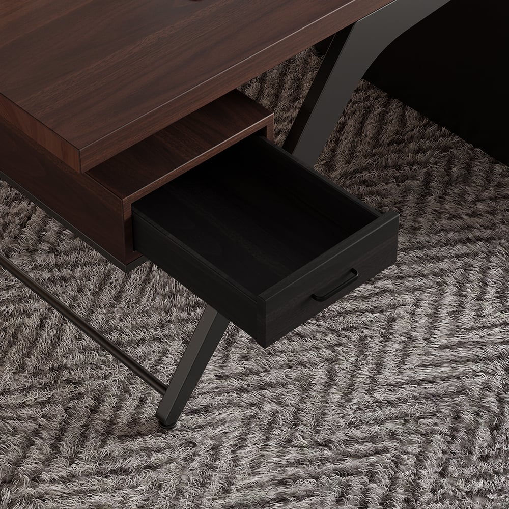 HMR - Office Computer Desk with 4 Drawers in Metal Legs in 59"L, Black, Natural