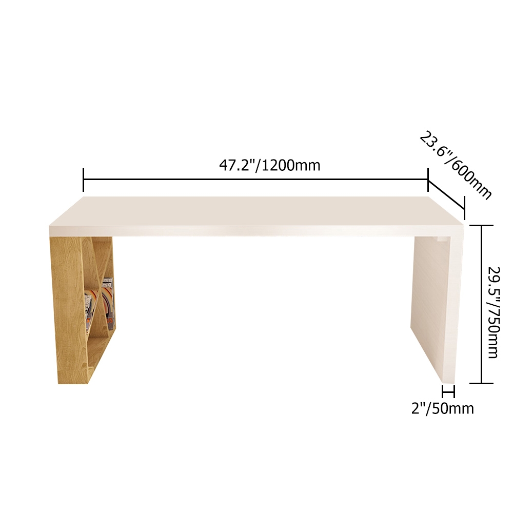 HMR - White Rectangular Writing Desk with Shelves in 63"L