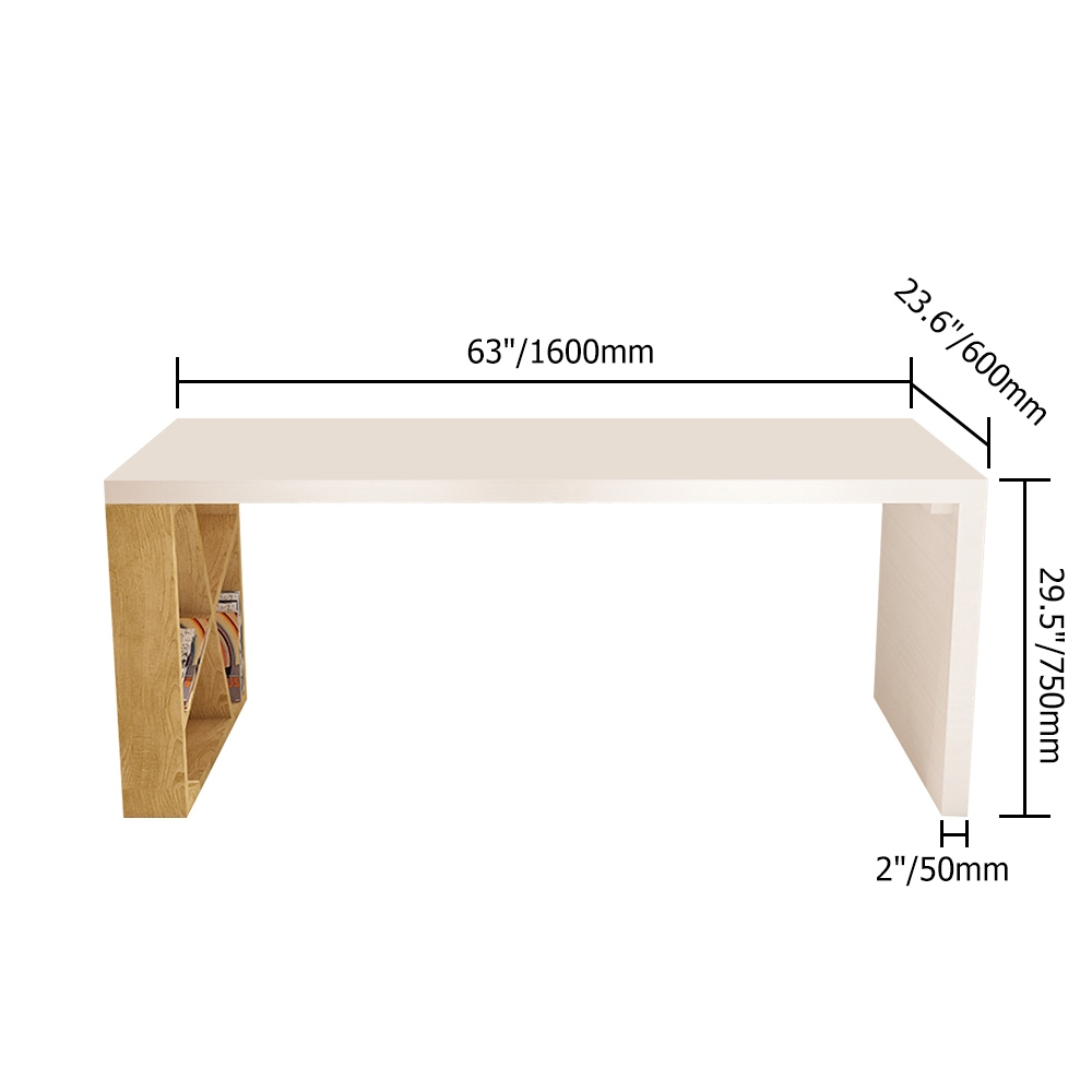 HMR - White Rectangular Writing Desk with Shelves in 63"L