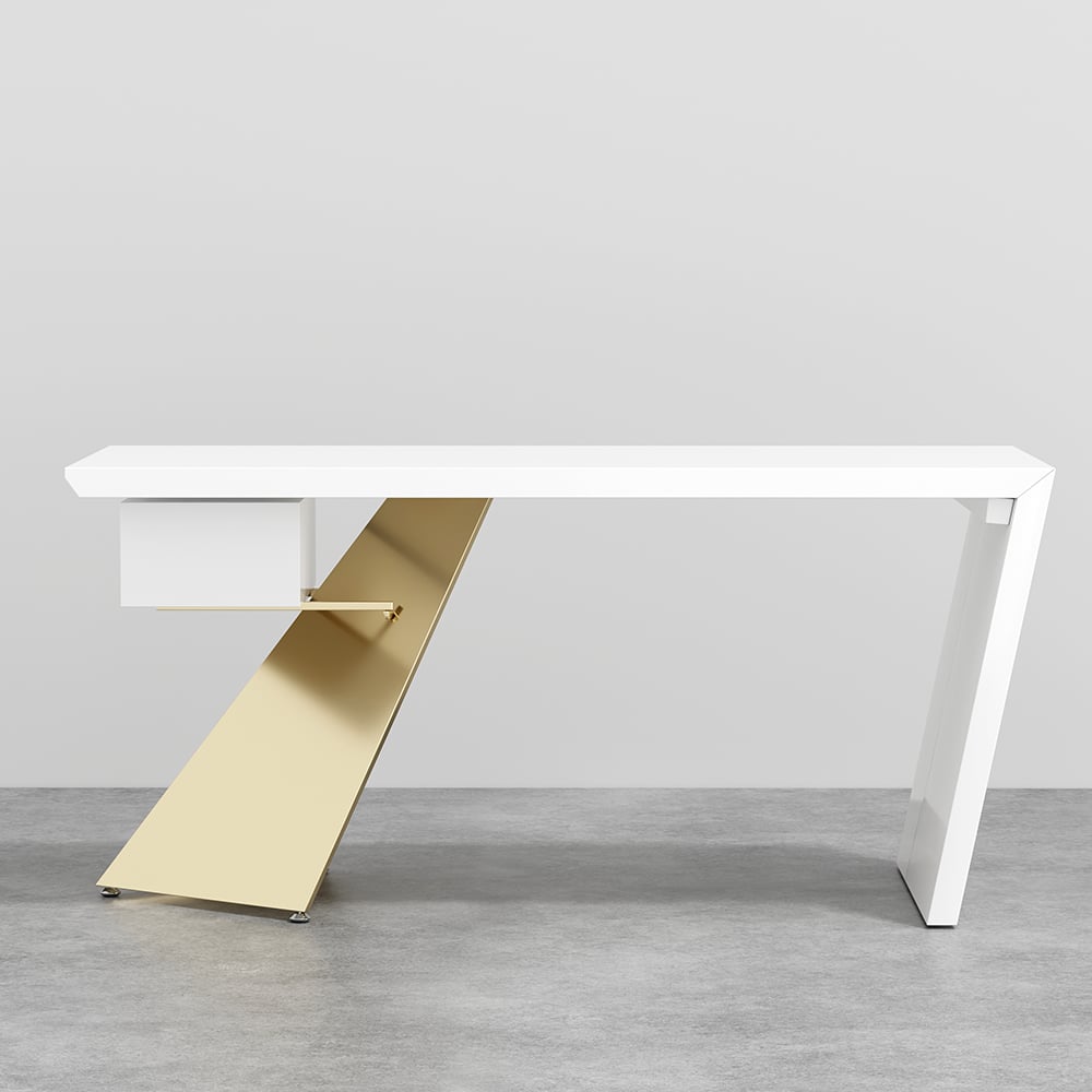 HMR Cabstract Series Modern 63" Office Desk with Drawer - White/Gold