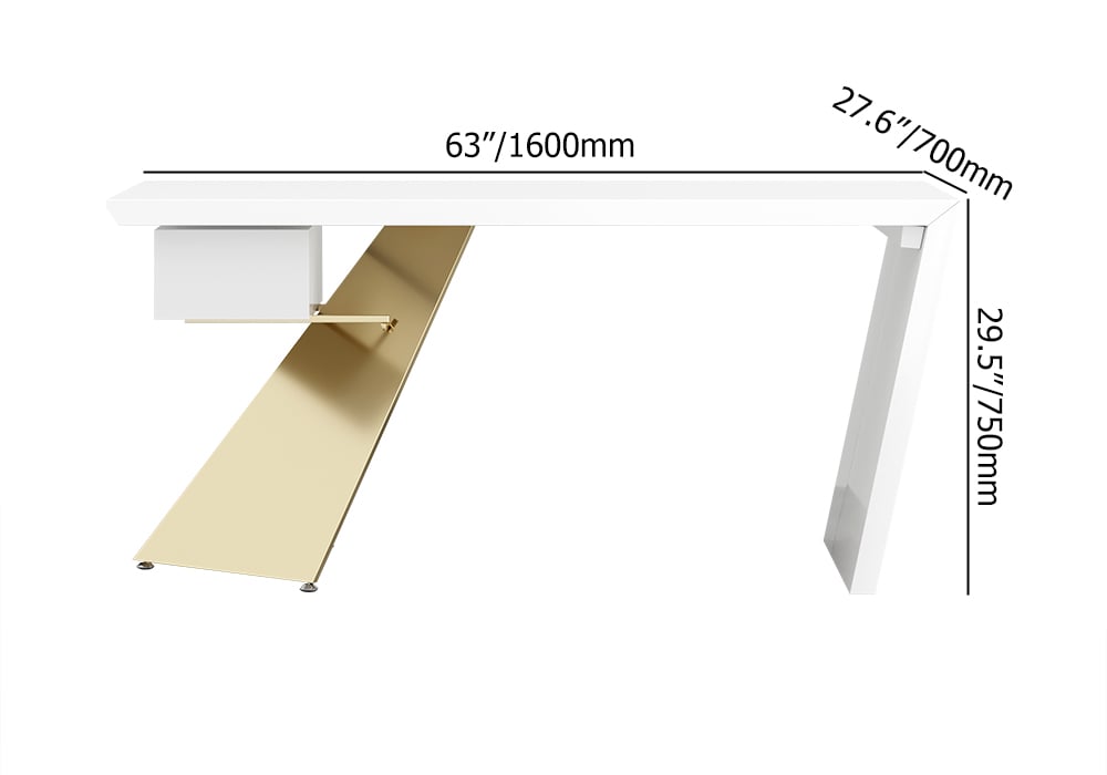 HMR Cabstract Series Modern 63" Office Desk with Drawer - White/Gold