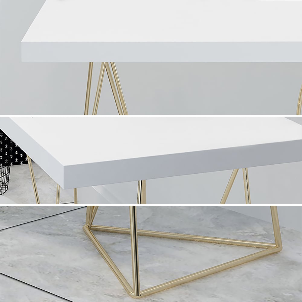 HMR - Writing Desk for Home Office with 2 Gold Pedestal in White, 55.1"L