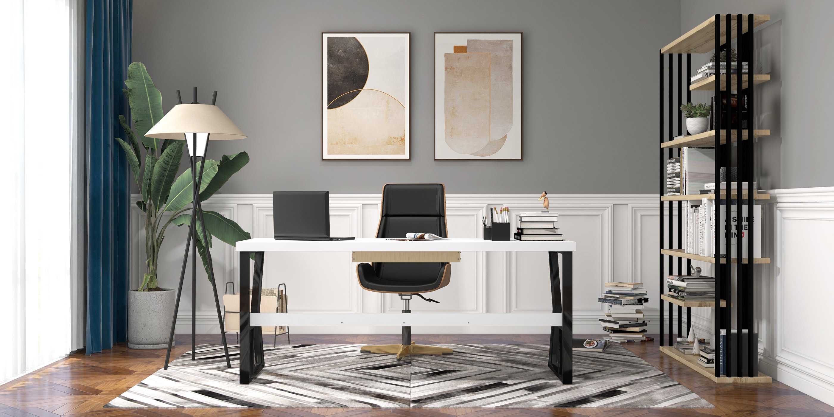 HMR 71" Computer Desk with Shelf & Drawer - White