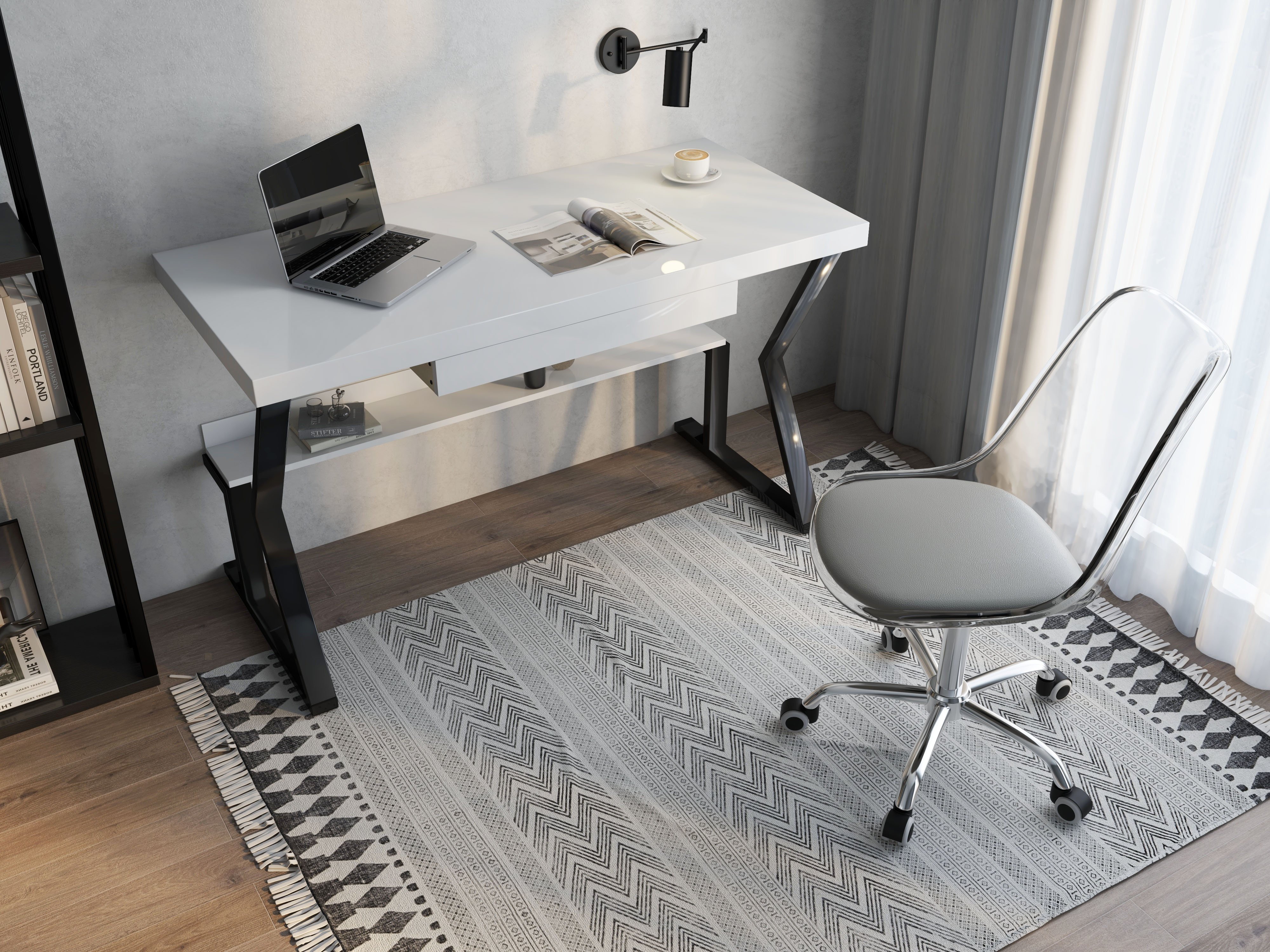 HMR 47" Computer Desk with Shelf & Drawer - White