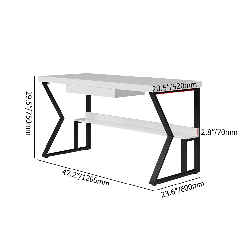 HMR 47" Computer Desk with Shelf & Drawer - White