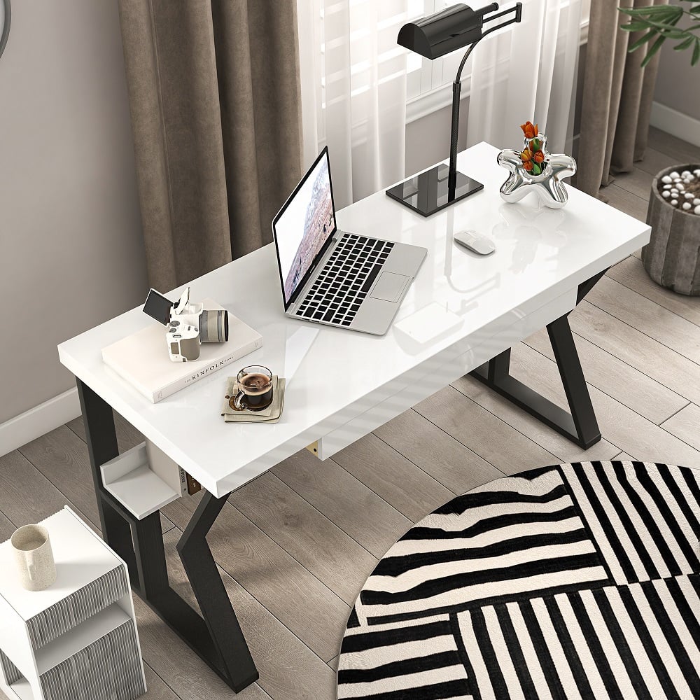 HMR 39" Computer Desk with Shelf & Drawer - White