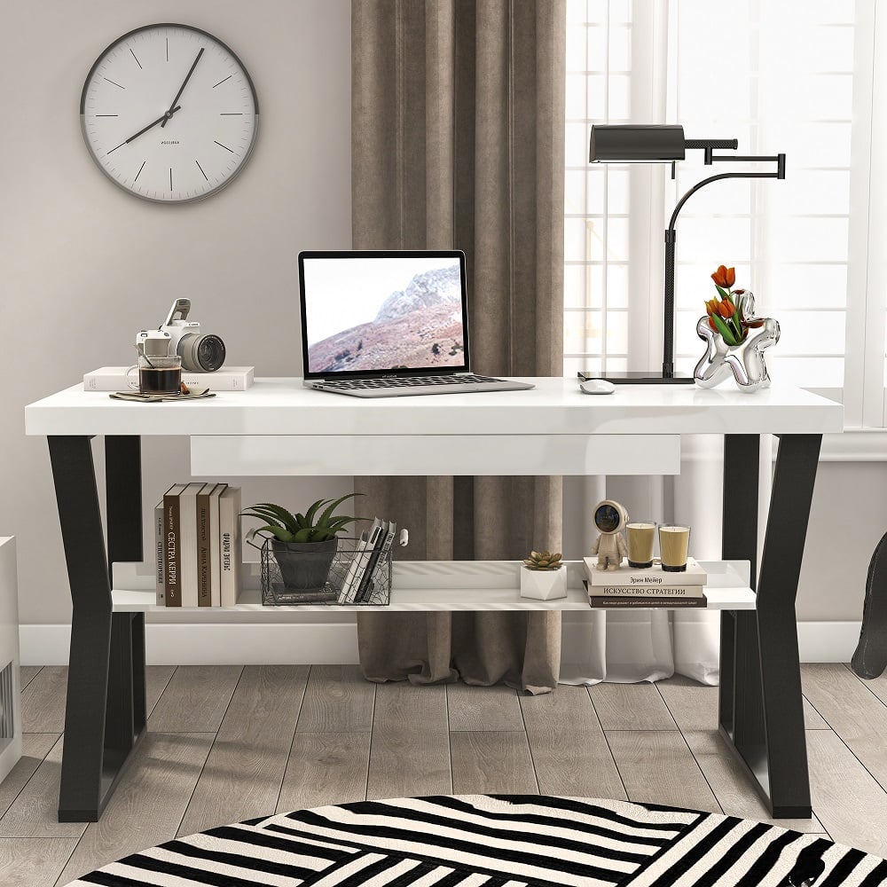 HMR 39" Computer Desk with Shelf & Drawer - White