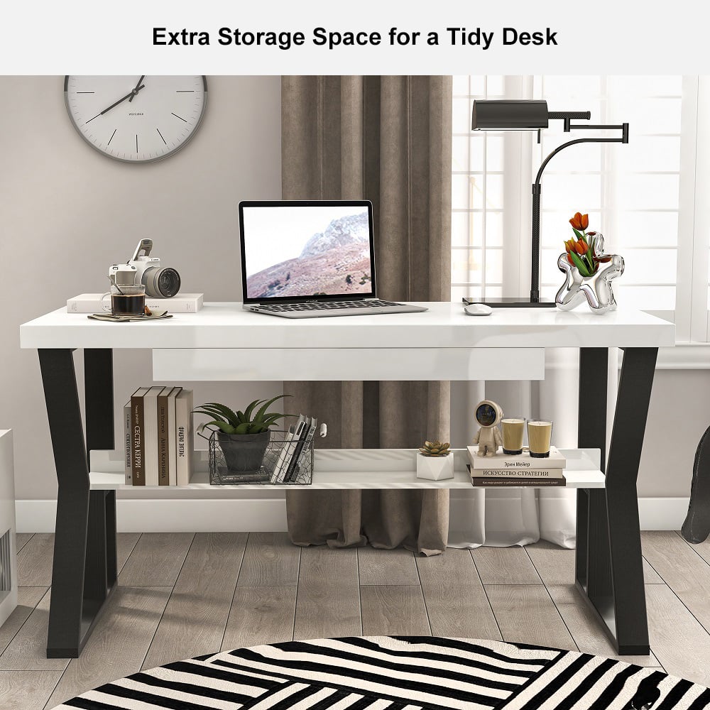 HMR 39" Computer Desk with Shelf & Drawer - White