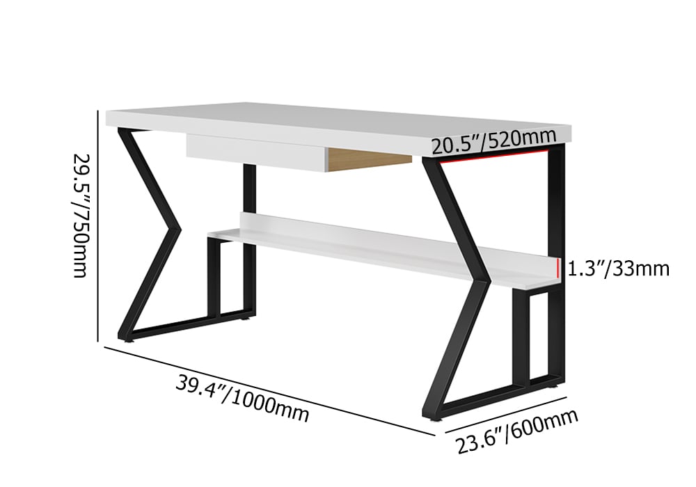 HMR 39" Computer Desk with Shelf & Drawer - White