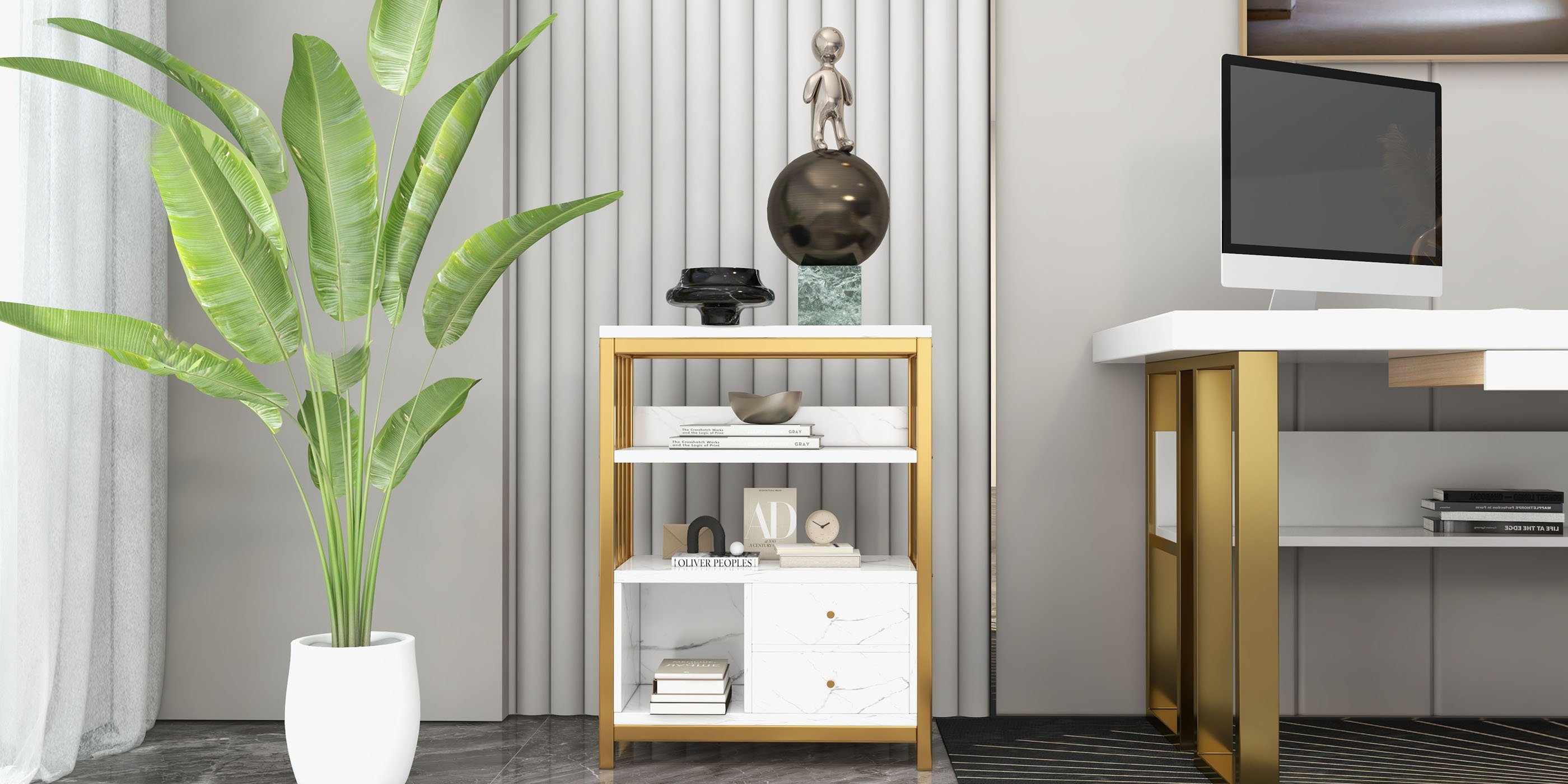 HMR - Computer Desk with Drawer and Storage Shelf in with Drawer, 55.1"L x 27.6"W