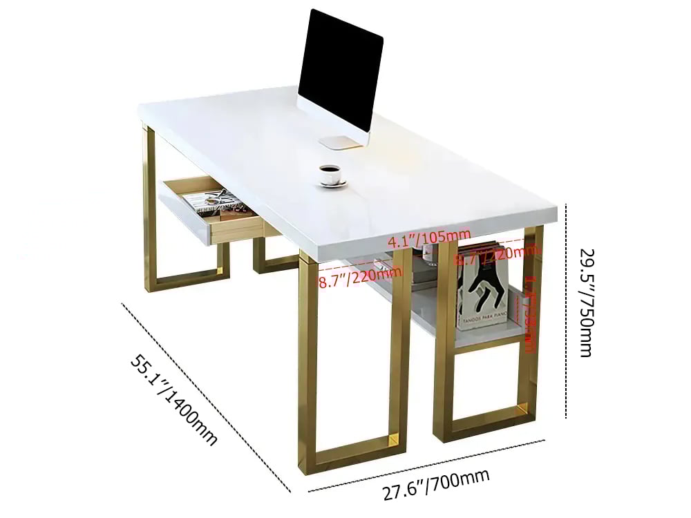 HMR - Computer Desk with Drawer and Storage Shelf in with Drawer, 55.1"L x 27.6"W