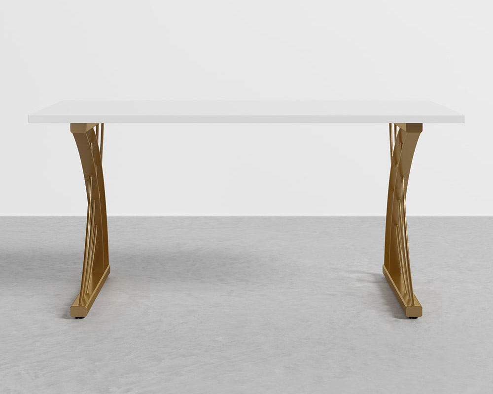 HMR - Computer Desk Rectangular with Gold Frame in White, 63"L x 27.6"W