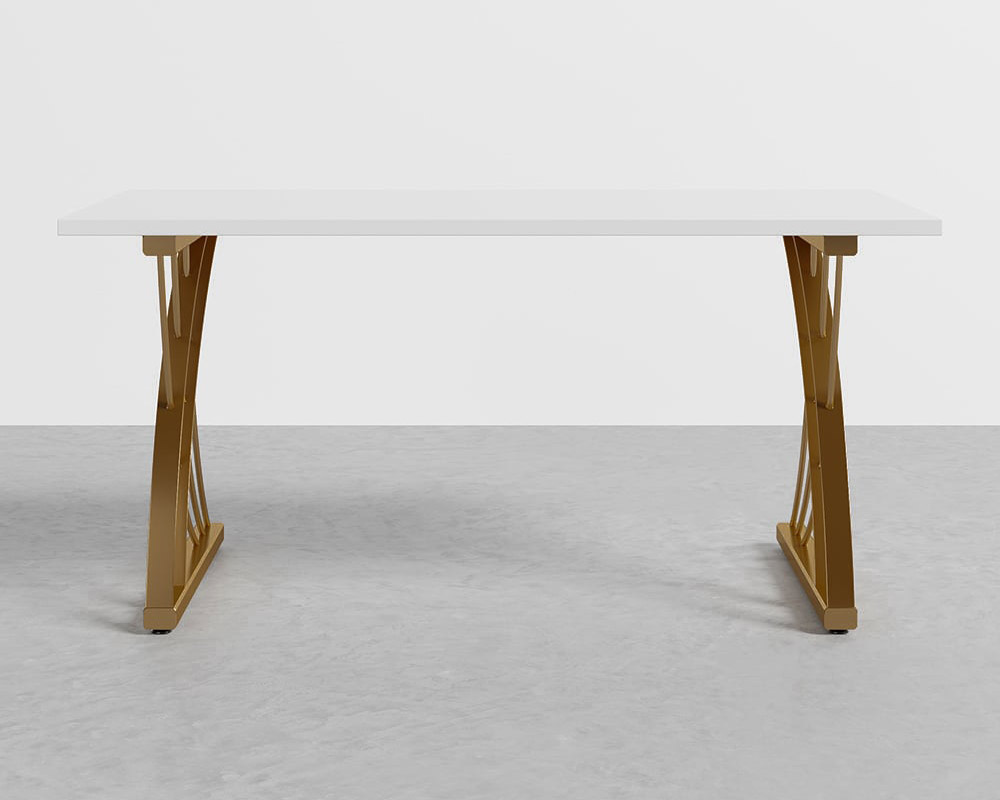 HMR - Computer Desk Rectangular with Gold Frame in White, 63"L x 27.6"W