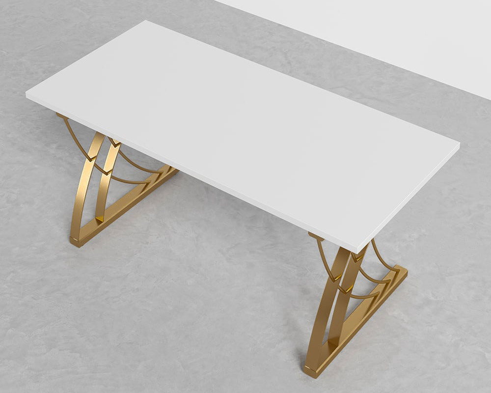 HMR - Computer Desk Rectangular with Gold Frame in White, 63"L x 27.6"W
