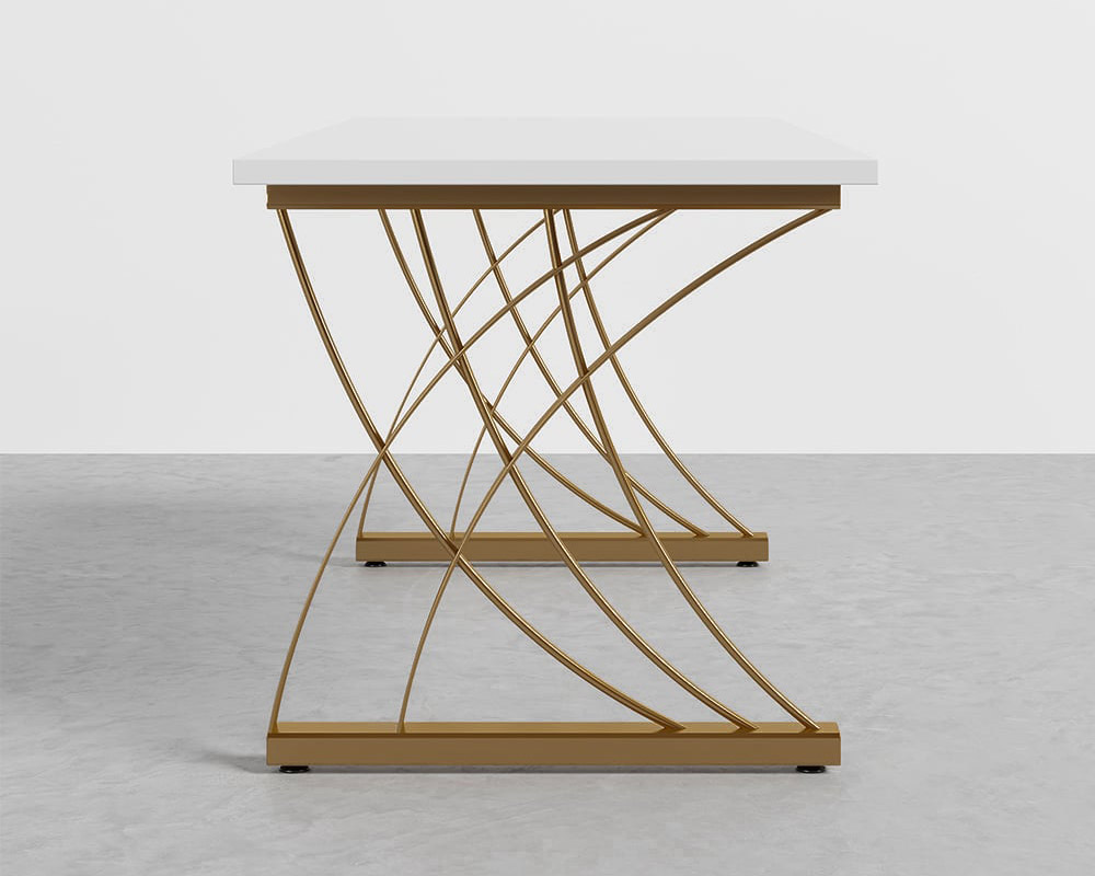 HMR - Computer Desk Rectangular with Gold Frame in White, 63"L x 27.6"W