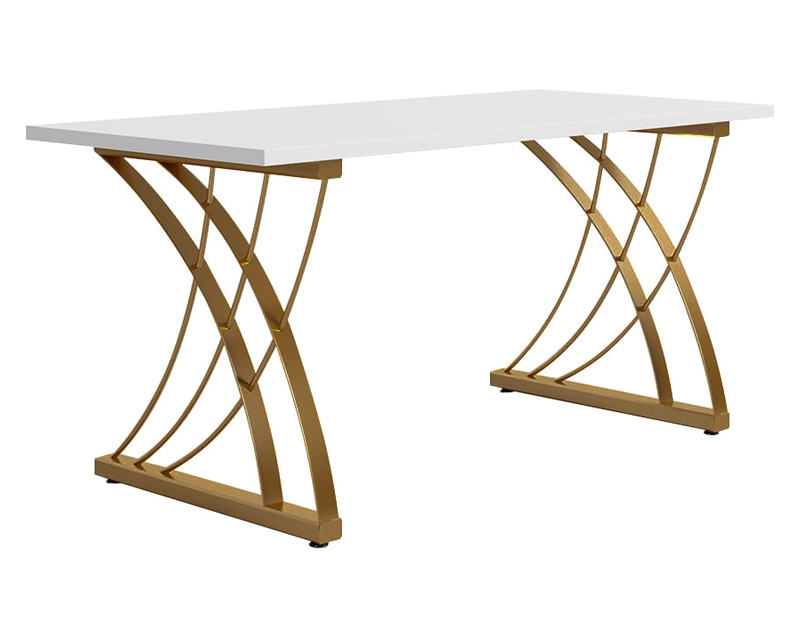 HMR - Computer Desk Rectangular with Gold Frame in White, 63"L x 27.6"W