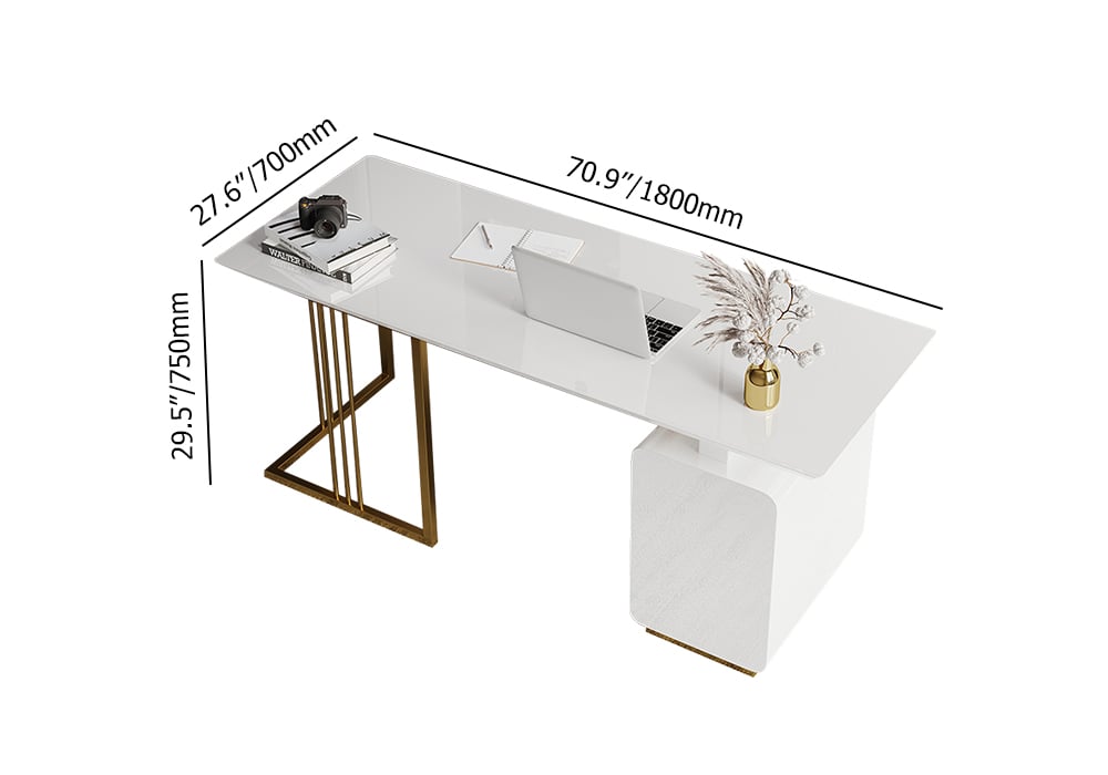 HMR Modern 71" Office Desk with Drawers - White