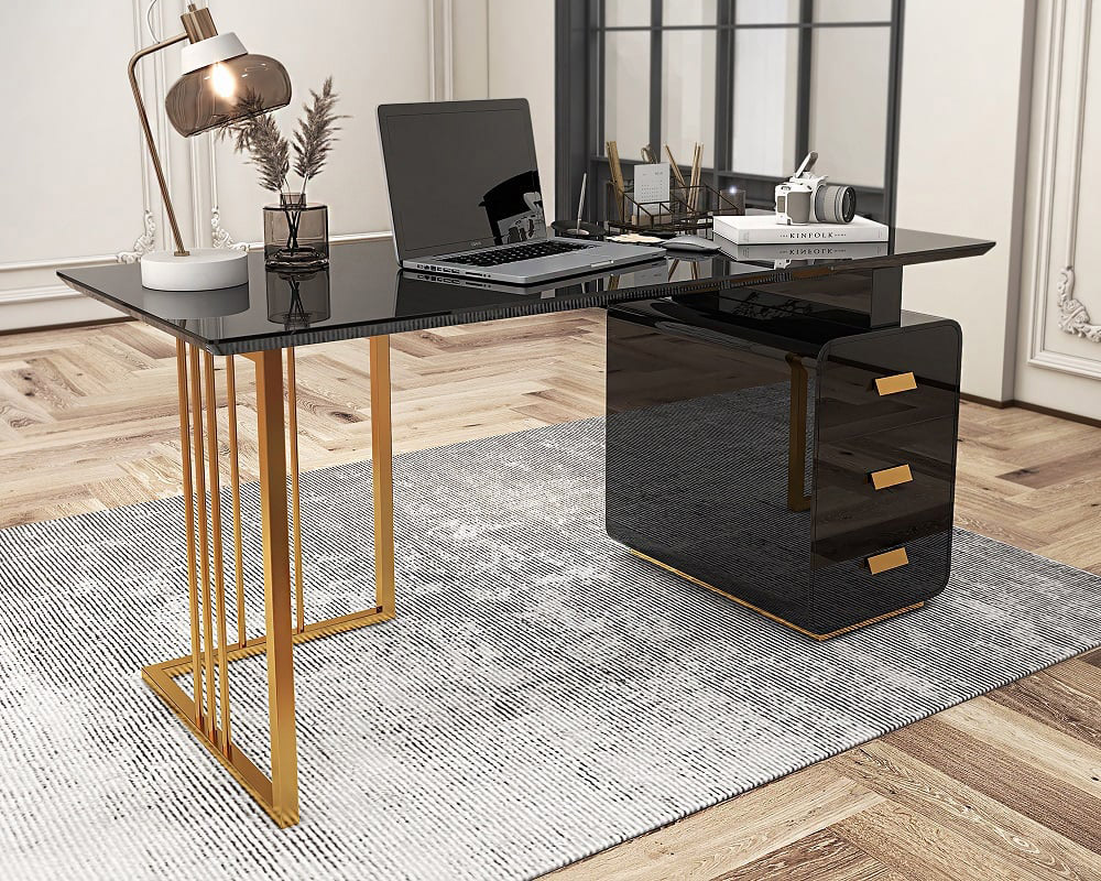HMR Modern 63" Office Desk with Drawers - Black
