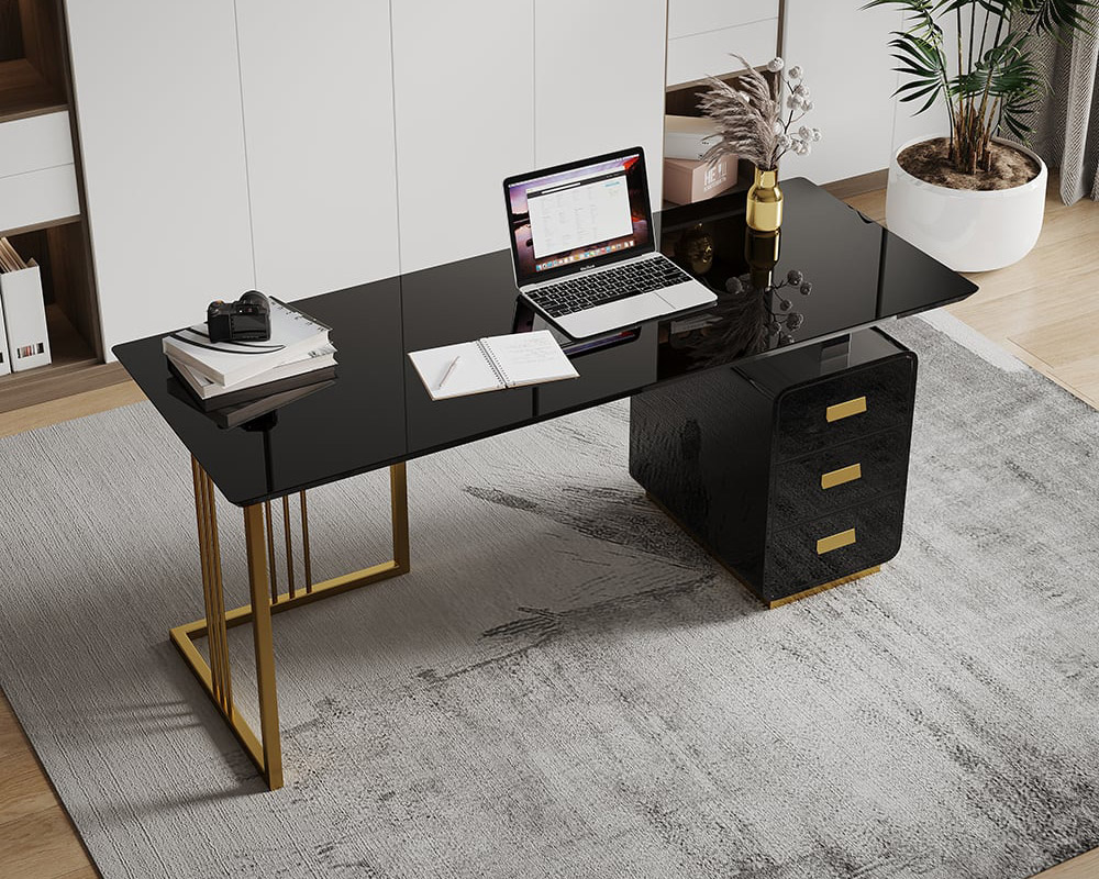 HMR Modern 63" Office Desk with Drawers - Black
