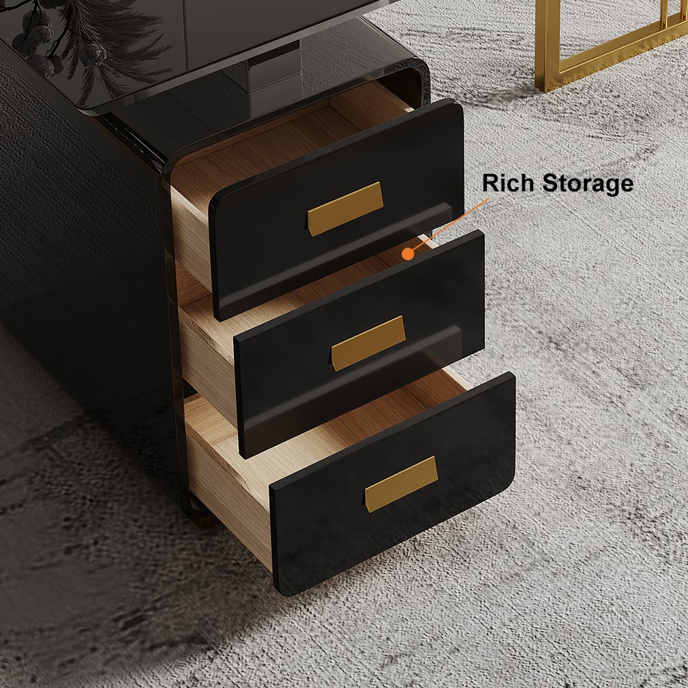 HMR Modern 63" Office Desk with Drawers - Black
