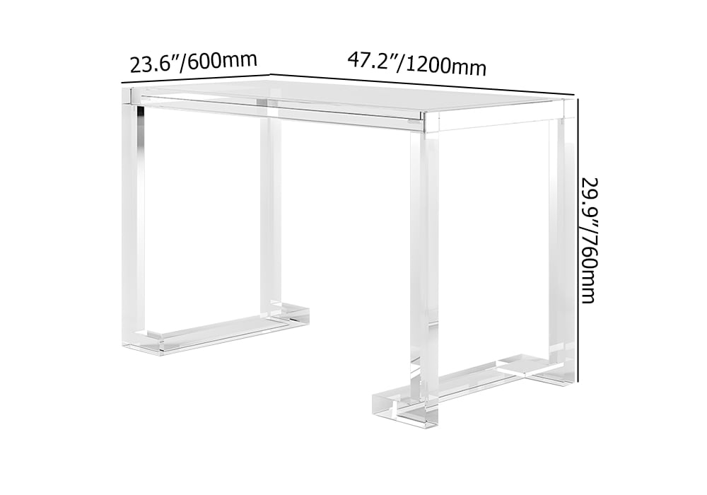 HMR Savea Series Modern 47" Rectangular Office Writing Desk - Clear, Tempered Glass