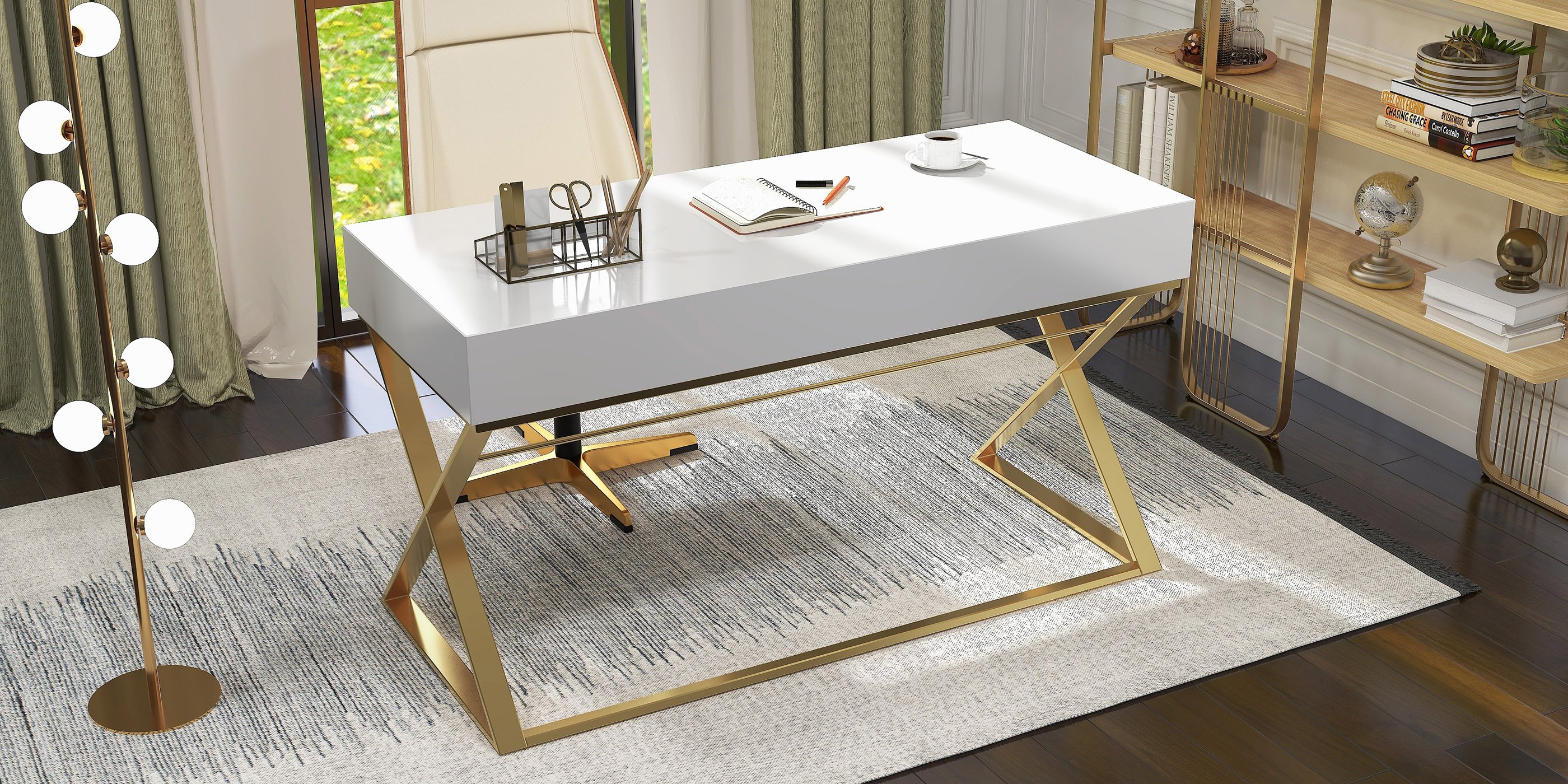 HMR - Drawer Rectangular Computer Desk in 55"L, White