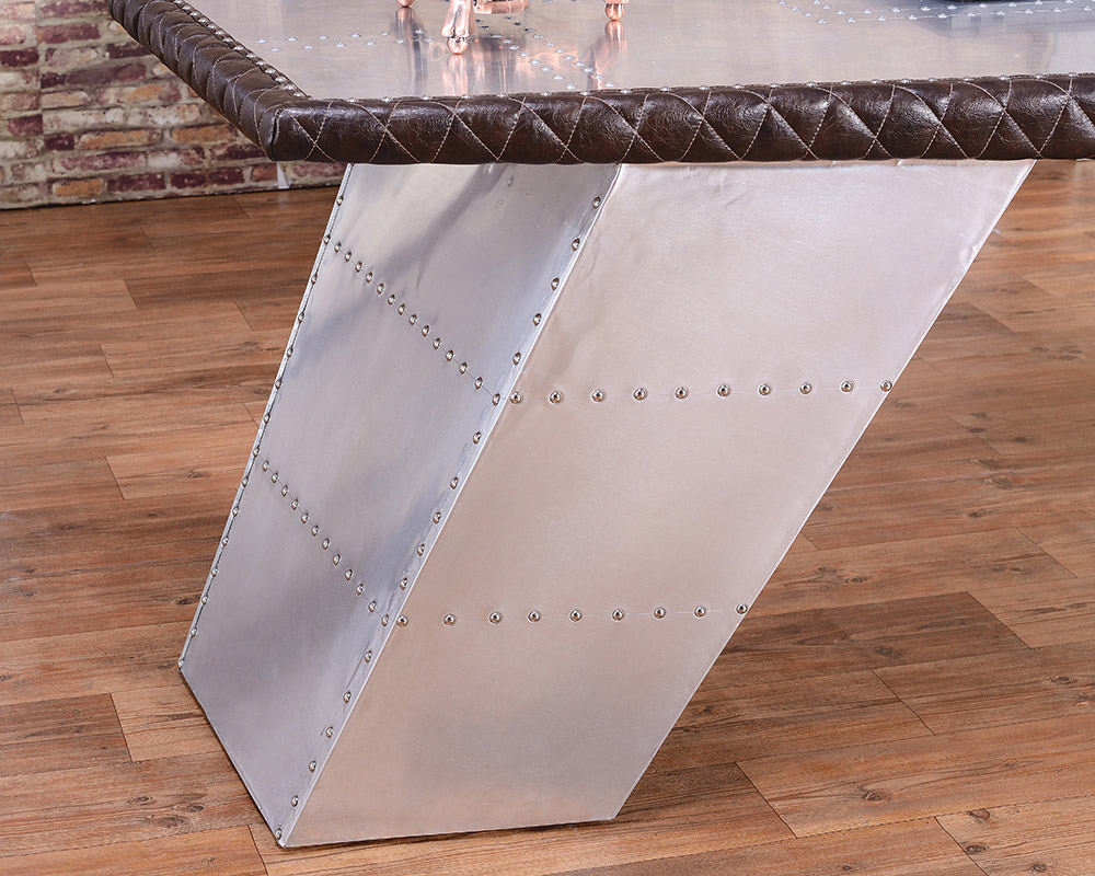 HMR - Aviator Desk with Storage in 76"L, Aluminum and Leather