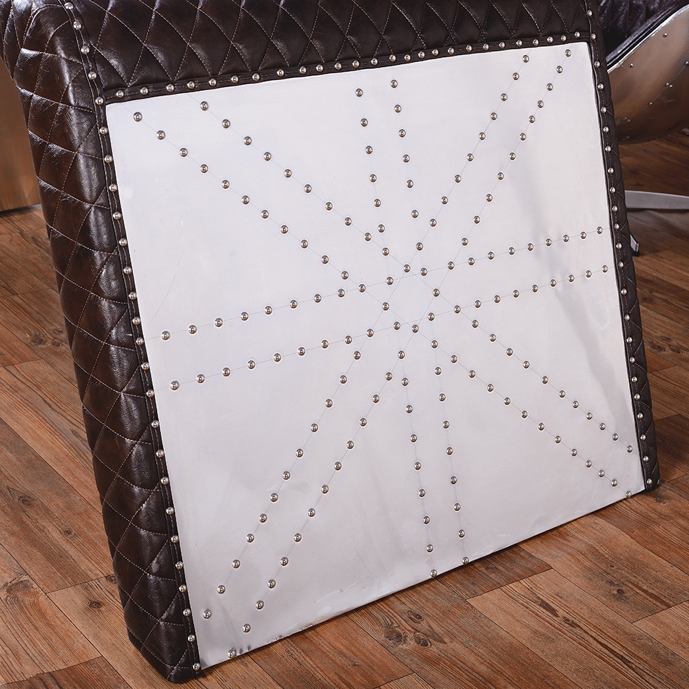 HMR - Aviator Desk with Storage in 76"L, Aluminum and Leather