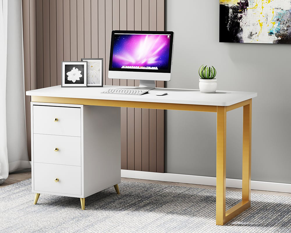 HMR Modern 71" Office Writing Desk with Drawers - White