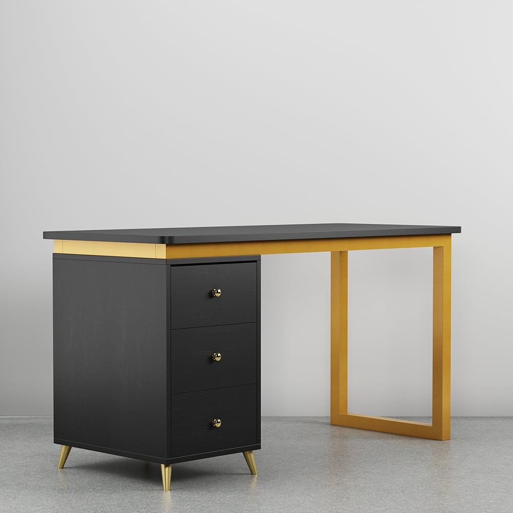 HMR Modern 71" Office Writing Desk with Drawers - Black