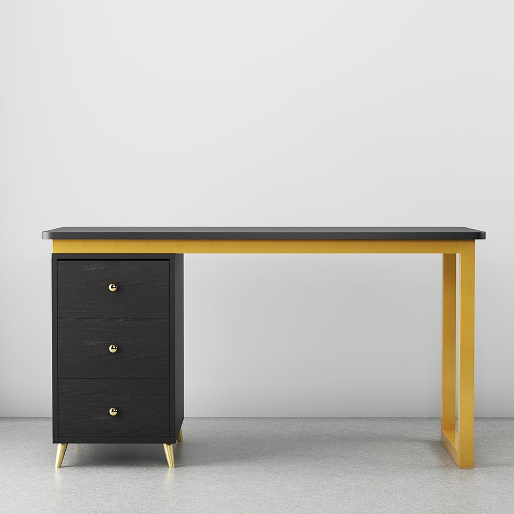 HMR Modern 71" Office Writing Desk with Drawers - Black