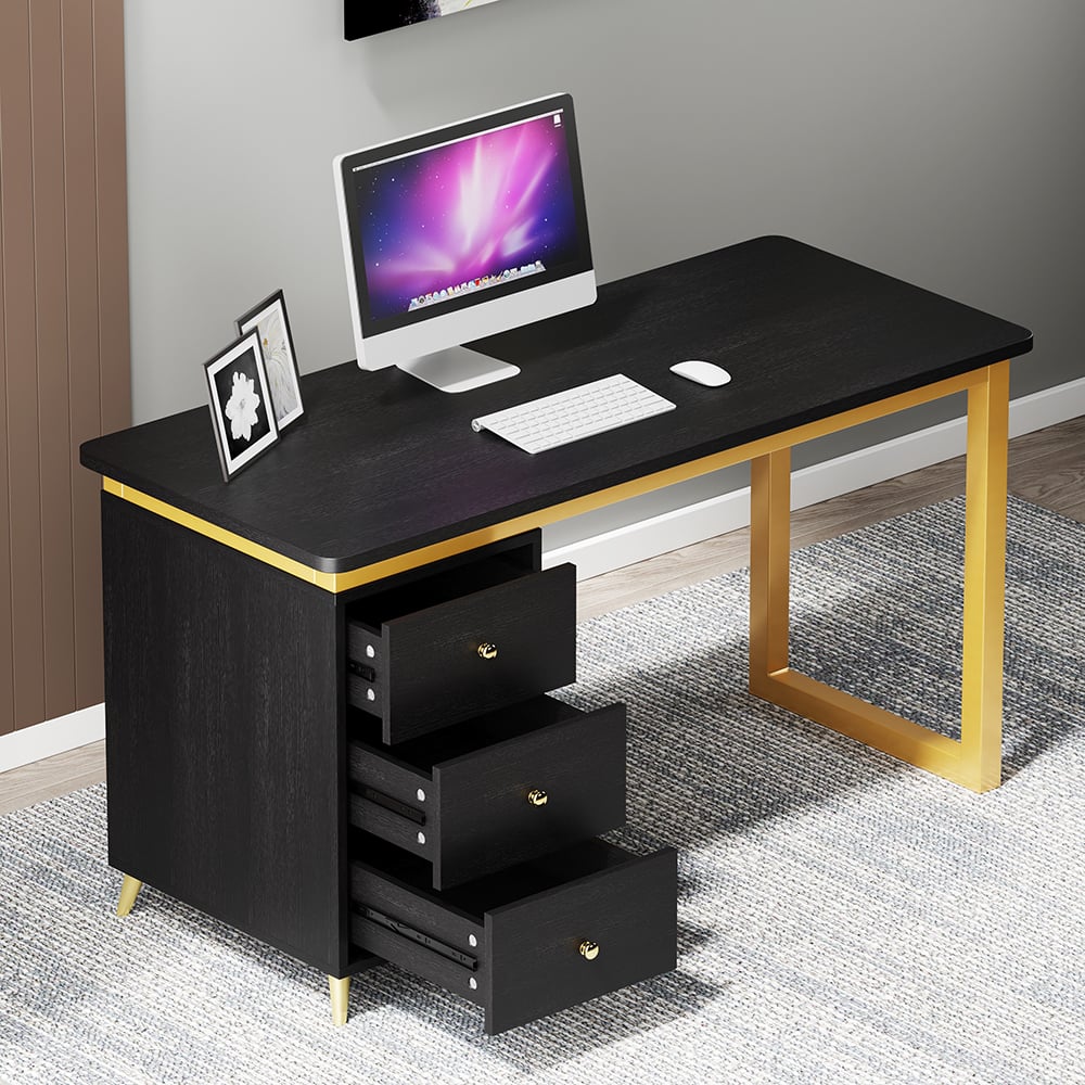 HMR Modern 71" Office Writing Desk with Drawers - Black