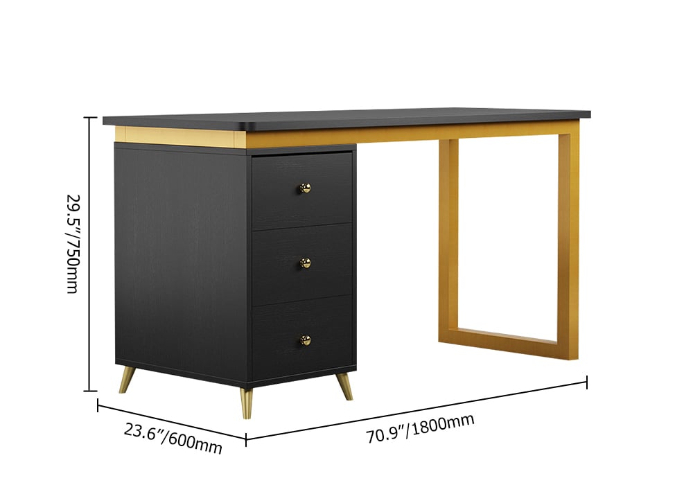 HMR Modern 71" Office Writing Desk with Drawers - Black