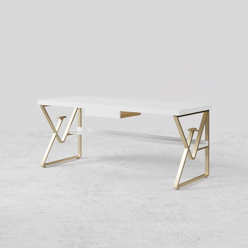 HMR Modern 47" Writing Desk with Drawer & Shelf - White