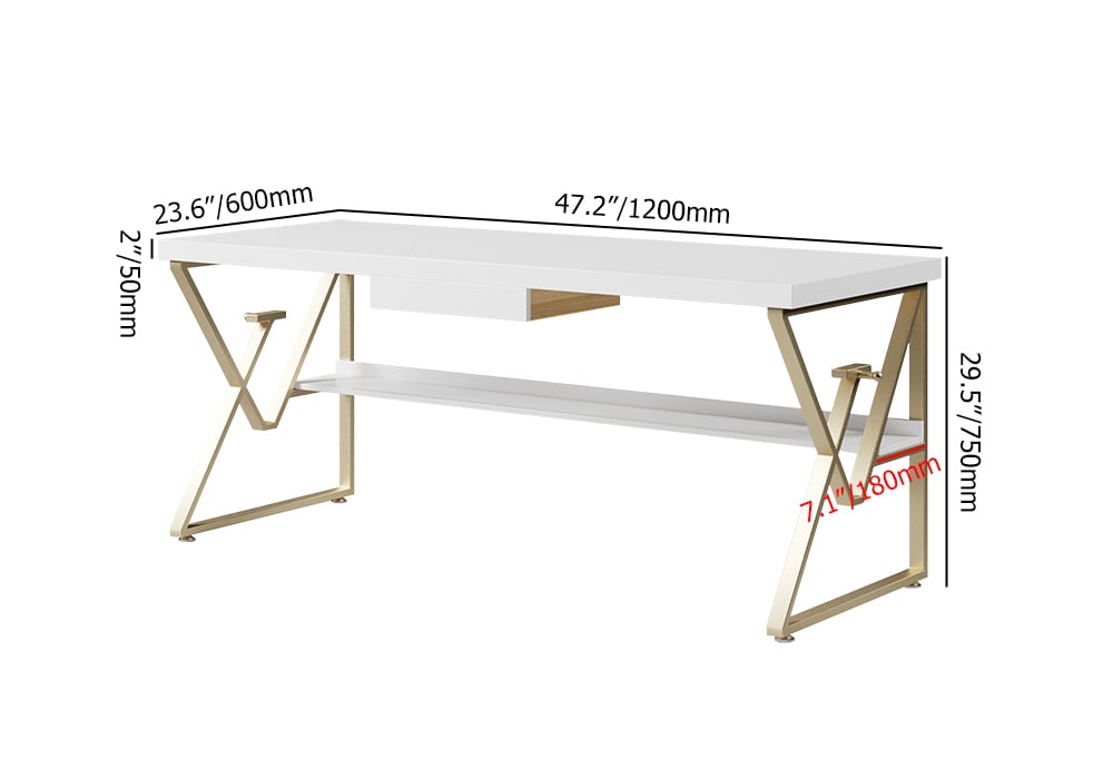 HMR Modern 47" Writing Desk with Drawer & Shelf - White