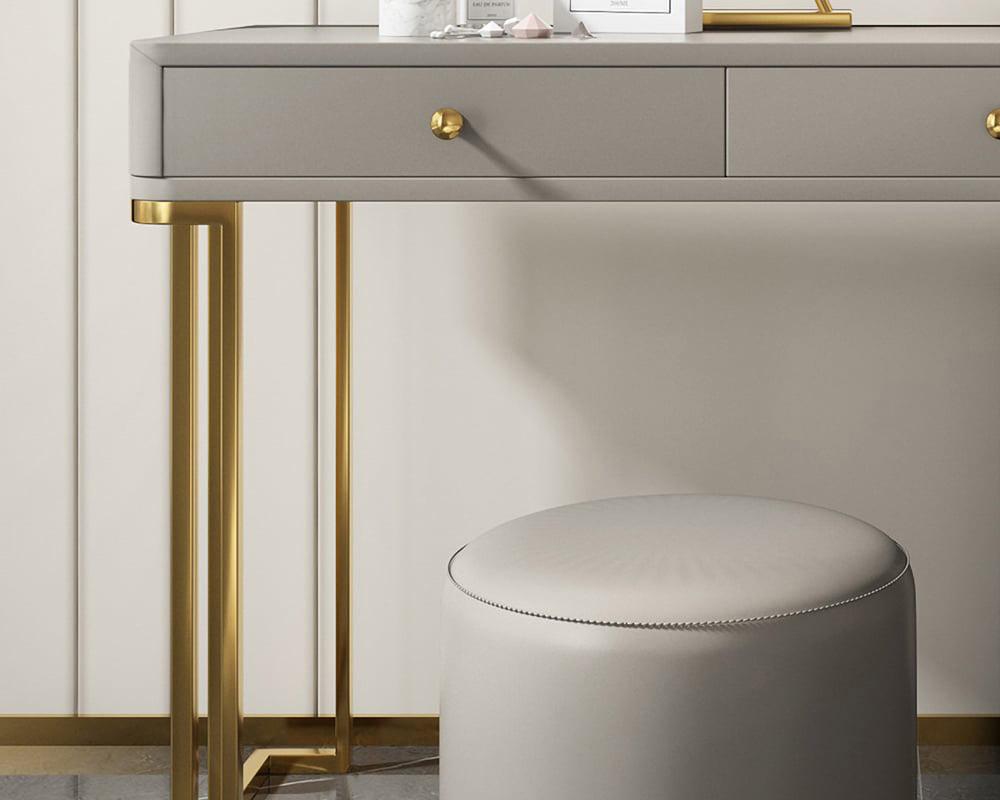 HMR - Retracted 5-Drawer Vanity Table with Stooland Cabinet in Gray