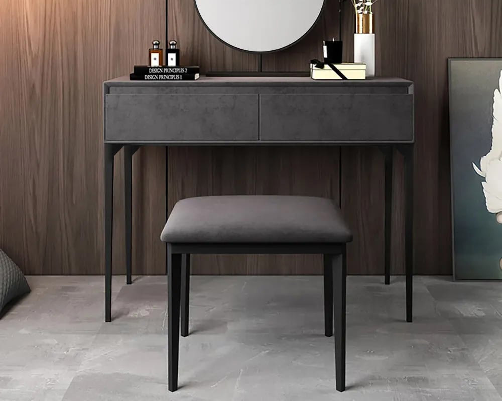 HMR Modern Makeup Vanity Set with Velvet Surface Dressing & Mirror & Stool - Gray, Large