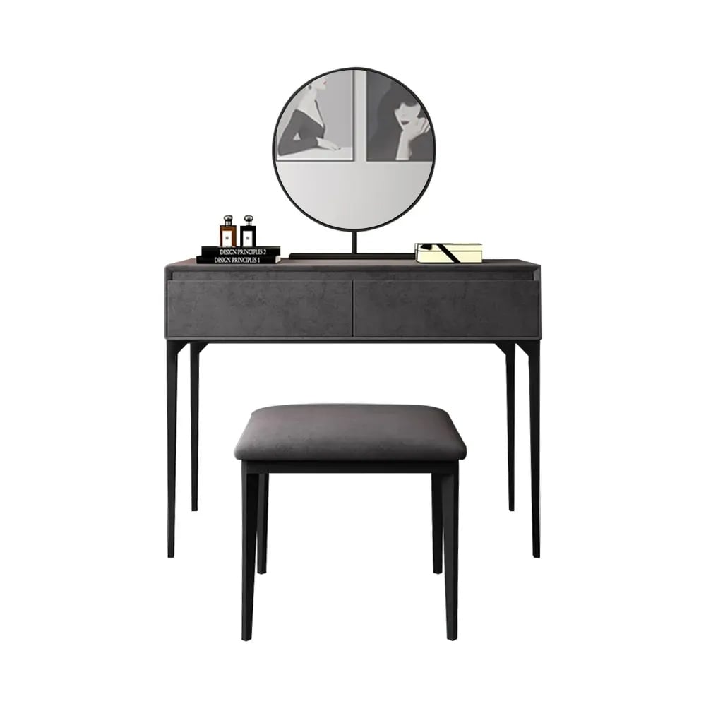 HMR Modern Makeup Vanity Set with Velvet Surface Dressing & Mirror & Stool - Gray, Small