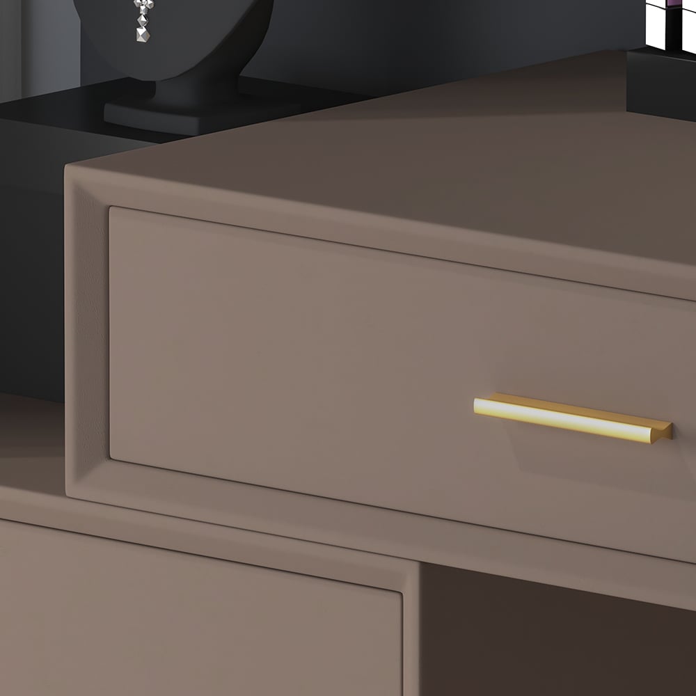 HMR - Modern Makeup Vanity Set Retracted Dressing Table Cabinet & Stool & Mirror Included
