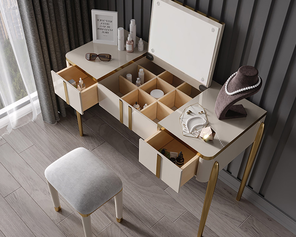 HMR - Salley 2-Drawer Vanity Table with Flip Top Mirror and Stool in 35.4"W