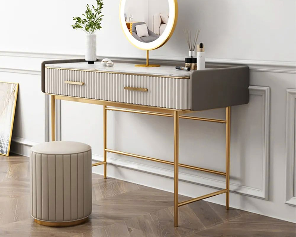 HMR - 48" 2-Drawer Vanity Table with Sintered Stone Top in Off-White