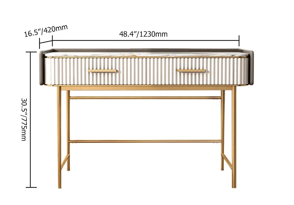 HMR - 48" 2-Drawer Vanity Table with Sintered Stone Top in Off-White
