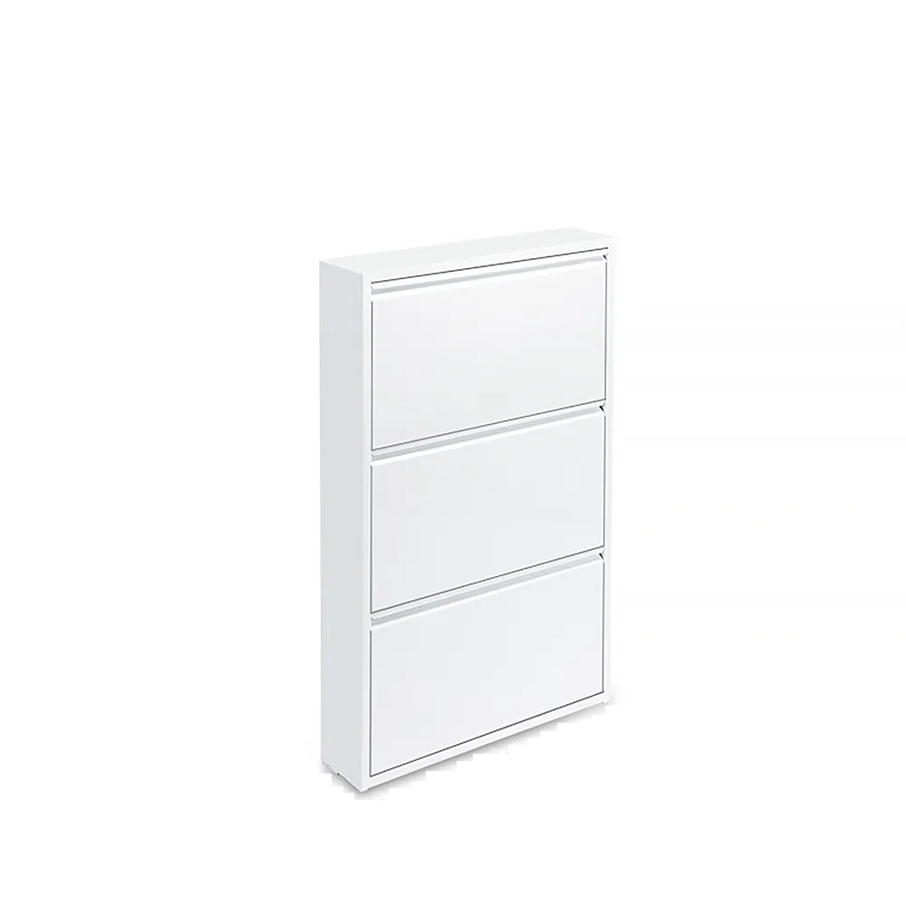 HMR - Narrow Wall Mounted Shoe Storage Cabinet in Medium in White, 25.7"W
