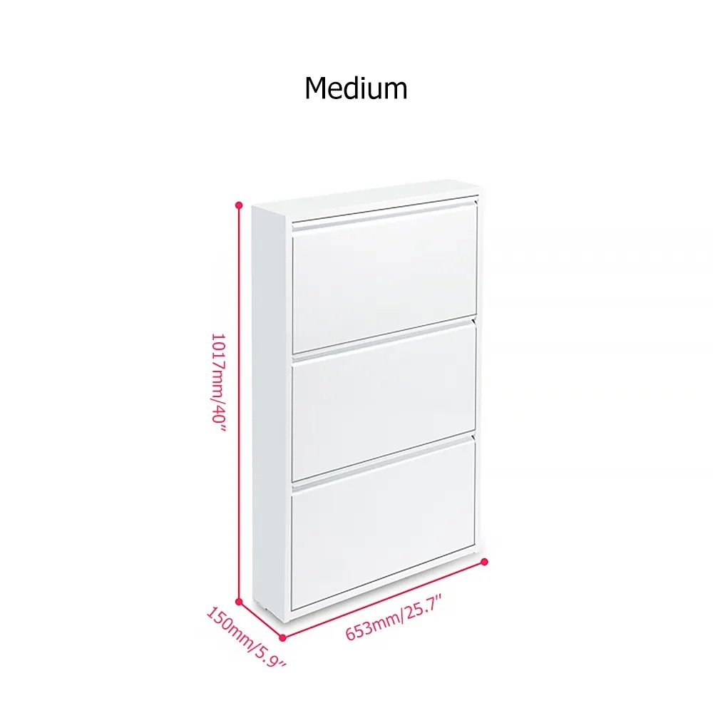 HMR - Narrow Wall Mounted Shoe Storage Cabinet in Medium in White, 25.7"W