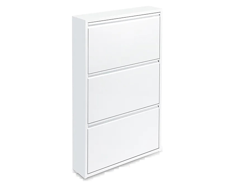 HMR - Narrow Wall Mounted Shoe Storage Cabinet in Medium in White, 25.7"W