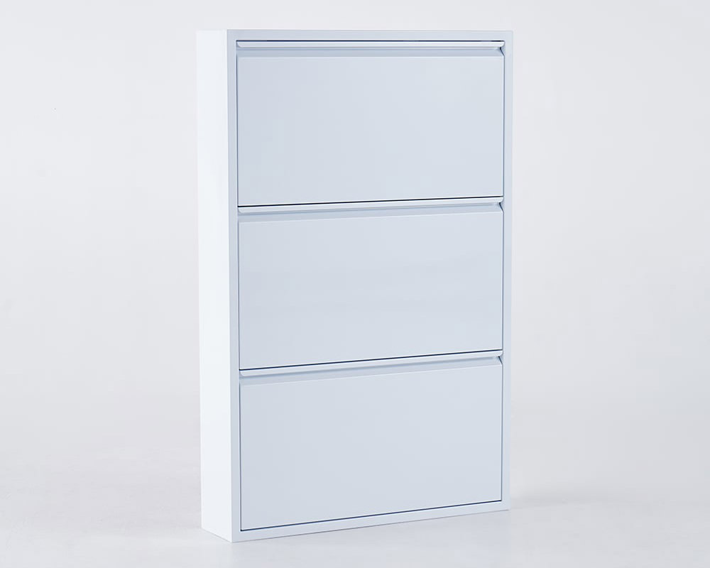 HMR - Narrow Wall Mounted Shoe Storage Cabinet in Medium in White, 25.7"W