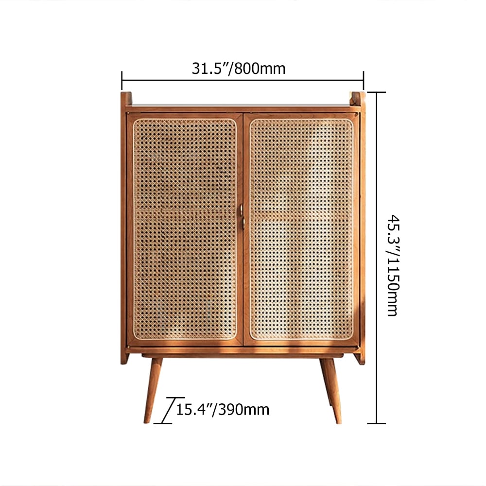 HMR - Farmhouse Rattan 2-Door 4-Shelf Shoe Organizer 31.5" in Walnut