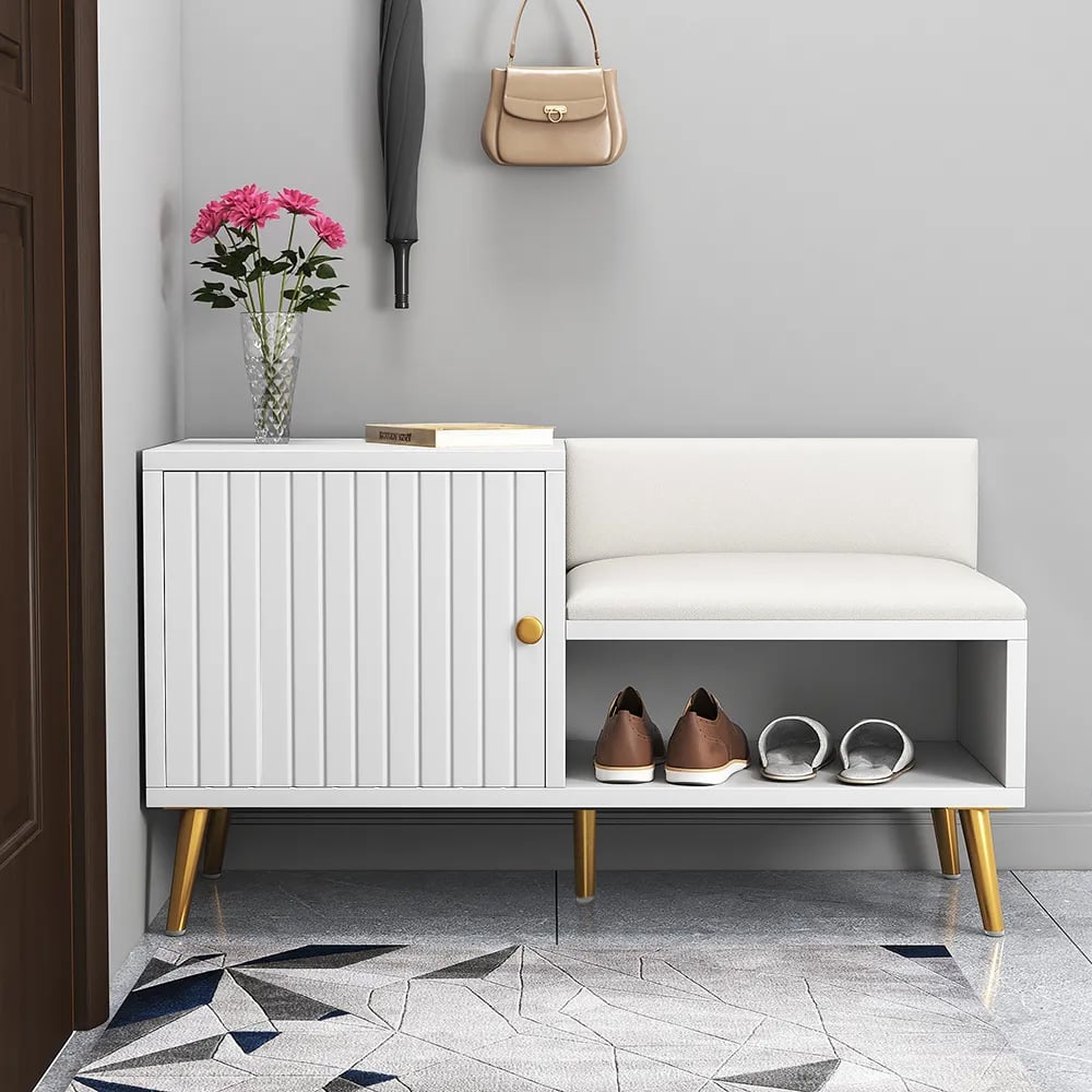 HMR Yellar Series Modern 39" Shoe Rack Bench - White
