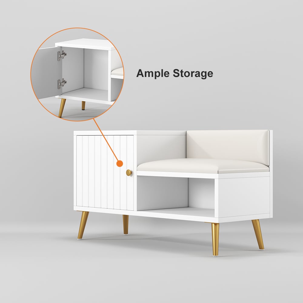 HMR Yellar Series Modern 39" Shoe Rack Bench - White